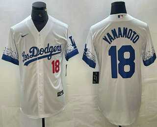 Mens Los Angeles Dodgers #18 Yoshinobu Yamamoto Number White 2021 City Connect Cool Base Stitched Jersey